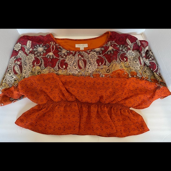 Dressbarn Ladies Orange Floral Blouson Blouse Gathered Elastic Waist Size Small - Picture 10 of 13
